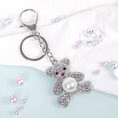 Bear Keychain,Very Cute Key Ring, 1 Set Sliver Decor For Car Accessories,Crystal Gift To Women Girls,Rhinestone Decorations For Bag (Bear) #TOP3