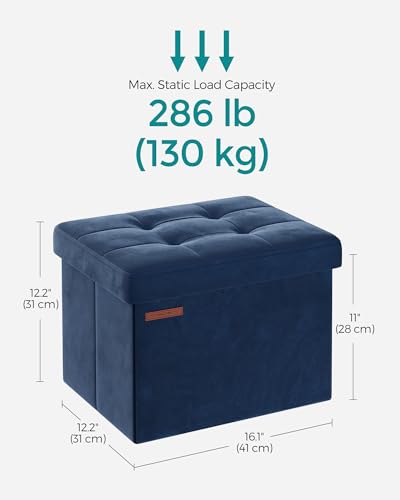 Image of SONGMICS Small Folding Storage Ottoman, Midnight Blue | Foot Rest Stool, 12.2 x 16.1 Inches, 286 lb Capacity, Bedroom, Dorm, ULSF200Q01