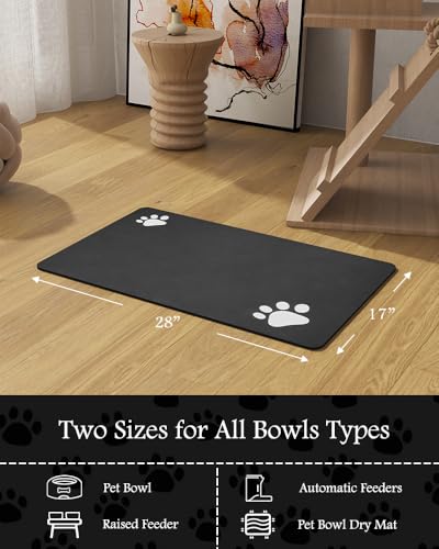 Image of Pet Feeding Mat-Absorbent Dog Mat for Food and Water Bowl-No Stains Quick Dry Water Dispenser Mat-Dog Accessories Pet Supplies-Bowl for Messy Drinkers（Black,17 inchx28 inch