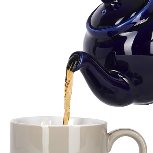 Miniatura 4 de London Pottery Farmhouse - Tetera De Cerámica De 4 Tazas Con Infusor Extraíble Y Tapa, Tetera Grande Con Colador De Malla Fina De Acero Inoxidable, Tetera De 1200 Ml Para Té Suelto O Bolsas Azul