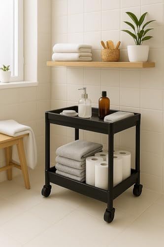 Sas Haus Flex Elite Pro 2 Katlı Siyah Tekerlekli Çok Amaçlı Banyo & Mutfak Düzenleyici Raf – Evye Altı Deterj Siyah 40 X 35 - Görsel 5