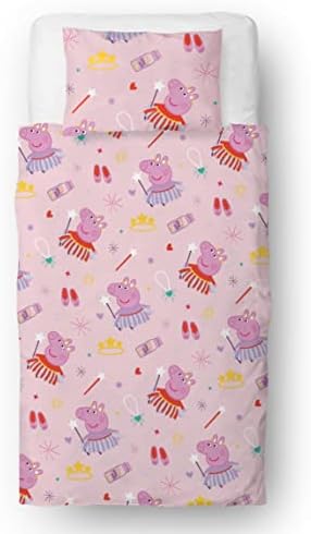 Peppa Pig Officially Licensed Single Duvet Cover Set | Magic Bedroom Range | Reversible 2 Sided Magic Design with Matching Pillowcase, Polyester, Pink