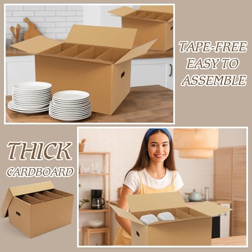 Image of Fuyoooo 6 Sets Dish Packing Kit Include 1 Box 5 Dividers 1 Base Plate Each Set Kitchen Moving Boxes Glassware Packing Kit Dish Containers Supplies for Moving Dishes Glassware (20 x 15 x 12 Inches)
