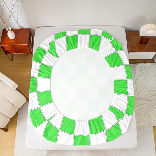 Image of Erosebridal Lime Green Checkered Bedding Set Full Buffalo Plaid Grid Bed Sheets Geometric Gingham Sheet Set Kids Boys Girls,Modern Fashion Fitted Top Sheets 4 Piece