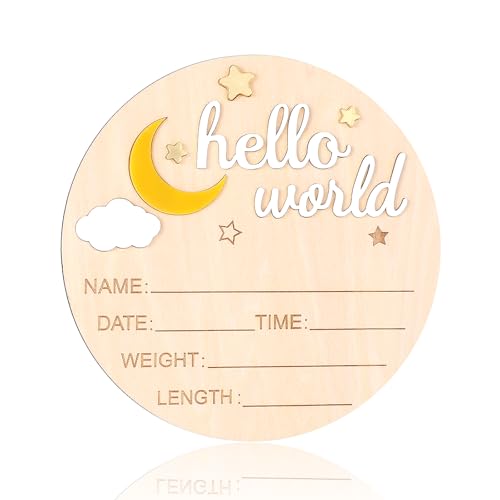 Lusofie Baby Announcement Sign Wooden Star and Moon Welcome Baby Sign Birth Announcement Sign for Hospital Home Decoration