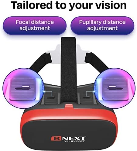 VR Headset Compatible with iPhone & Android - Universal Virtual Reality Goggles for Kids & Adults - Your Best Mobile Games 360 Movies w/Soft & Comfortable New 3D VR Glasses (Red w/Controller)
