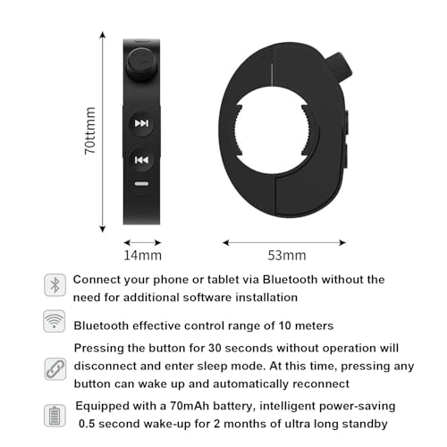 Wireless Bluetooth Media Controller,Motorcycle Handlebar Bluetooth Button,IP6 Riding Waterproof Controller,Steering Wheel Music Button,Compatible with Smart Phone Devices.for Bicycles, Motorcycles