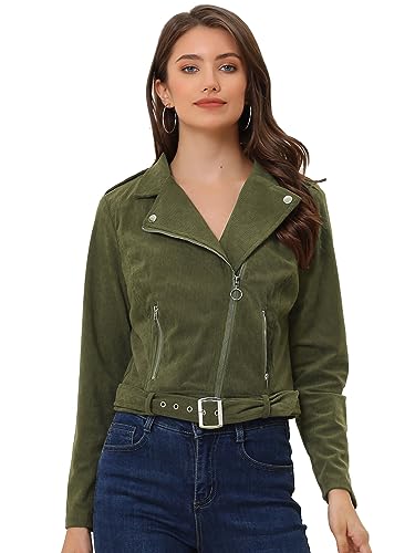Allegra K Women's Corduroy Jackets Fall Notched Lapel Long Sleeve Zip Up Moto Cropped Jacket