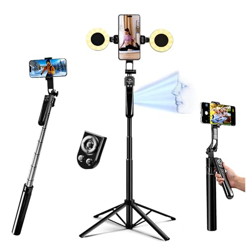 Euoto Auto Face Tracking Selfie Stick Tripod for iPhone with Light 360 Rotation That Follows Your Movement 70.9' Camera Tripod Stand with Remote for Content Creator Vlog Live Stream Video Recording