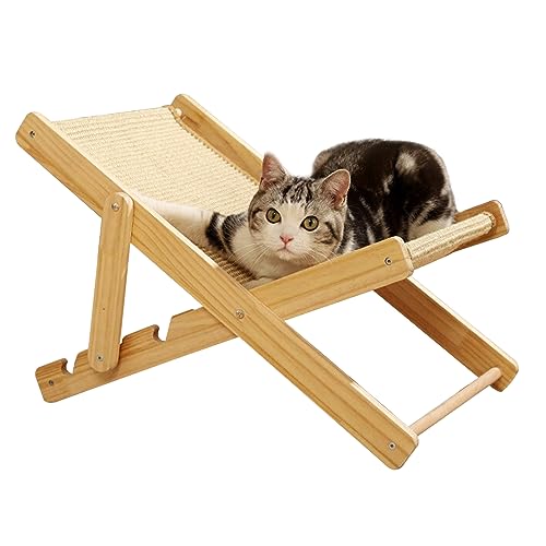 HUATOL Cat Sisal Chair, Adjustable Elevated Cat Chair Bed, Relaxation Cat Bed with Durable and Non-Shedding Sisal Scratcher, Wood Elevated Cat Beds for Outdoor Indoor Cats Lounge Bed.