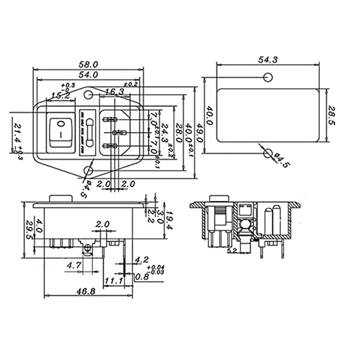 Toma de corriente AC con interruptor basculante y conector portafusibles de 3 pines 8
