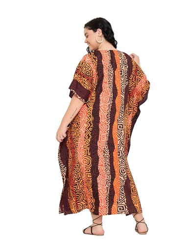 Image of Gypsie Blu Women Plus Size Kaftan Dress Beach Cover Up Maxi Dresses for Women, V-Neck Kimono Sleeve 1X-3X