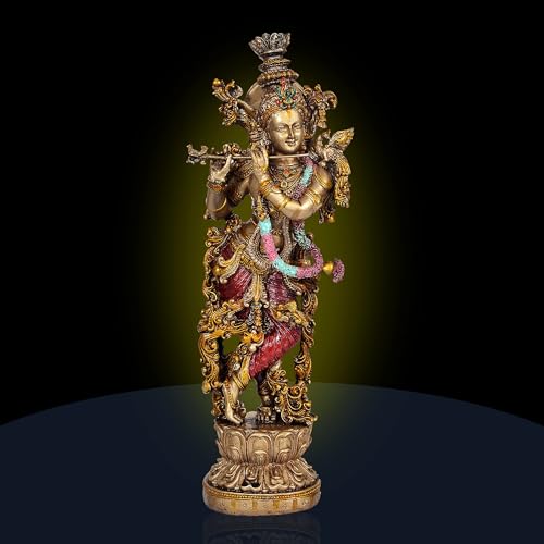 AONA Large Slim Krishna Playing Flute Showpiece for Home Decoration Multicolour in Resin Height 14 inch