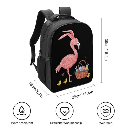 Easter Bunny Flamingo with Easter Basket Funny 16 Inch Backpack for Men Women Casual Daypack with 2 Compartment for Travel Work2