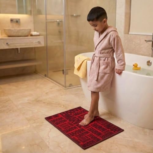 Image of Athom Living Premium Anti Slip Printed Kids Bathmat, Durable Nylon Fabric, Soft Texture, Easy to Clean, Stylish Home Decor Mat for Doorway & Kids Room, 37x57 cm, Multicolor (Marvel Red)