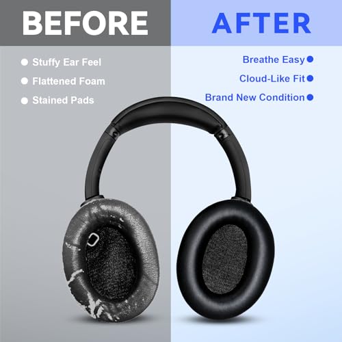 Almohadillas de repuesto Aurivor para auriculares Sony WH-1000XM4, fundas para orejeras con cuero sintético suave, espuma viscoelástica para aislamiento acústico, grosor aumentado y diseño compatible con sensores (Negro) miniatura 6