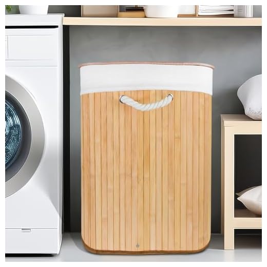 Cesto de Bambu Claro com Tampa para Roupas Sujas. Ideal para Lavanderia, Área de Serviço, Banheiro e Quarto. Forro Removível com Aro de Aço para Fixação, Dobrável, Alça de Corda Macia