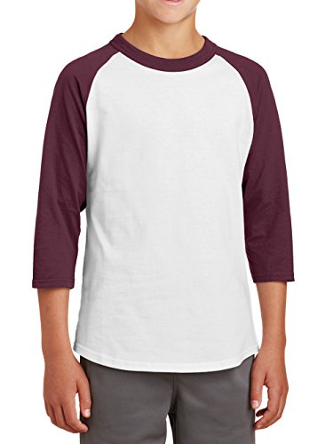 Youth 3/4 Sleeves Colorblock Raglan Baseball Soft Jersey White/Maroon YT200 S