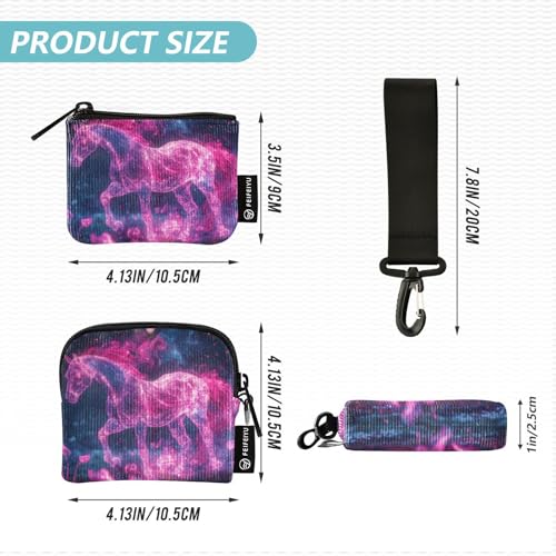 Pink Fire Horse Women's Change Wallet Card Cases Cute Fashion Wristlet Wallet Key Holder with Zipper Coin Pocket for Work Travel 2 Packs portatarjetas para4