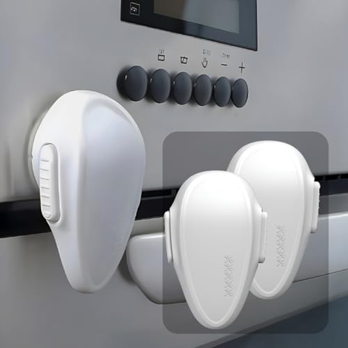 Child Safety Oven Door Lock, 2 Pack, Heat-Resistant 3M Adhesive Lock, Easy to Install, Oven Lock for Childproofing (2 x White)