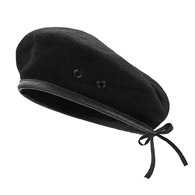 ecraftmart Unisex French Woolen Beret Cap, Traditional Rajputana Army Style Berets Hat for Men & Women (in, Alpha, Free Size, Black) - Image 3 thumbnail