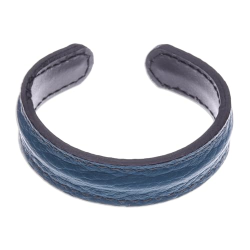 NOVICA Artisan Handcrafted Men's Leather Cuff Bracelet Teal from Thailand Stainless Steel [7.75 in L (end to End) x 0.7 in W] ' Rugged Simplicity'