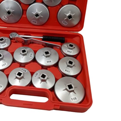 Juego 23 Llaves Copa Filtro Aceite Aluminio Cromado | Kit extracción profesional, herramienta mantenimiento automóvil, juego 23 piezas aluminio, llaves copa resistentes corro