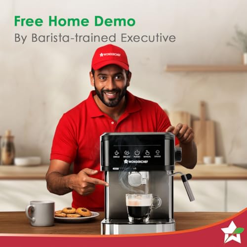 Image of Wonderchef Regalia Neo 20 Bar Espresso Coffee Maker | Espresso, Cappuccino, Latte & Mocha | Steam Frother | Metal Portafilter | 1.5L Tank | 1200W | 2-Year Warranty
