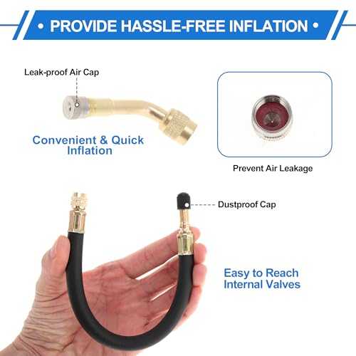Image of Motoforti 1set 135 Degree Copper Tire Valve Extension with Flexible Plastic 250mm Tyre Valve Inflation Adapter for Car Motorcycle RV Truck Bike