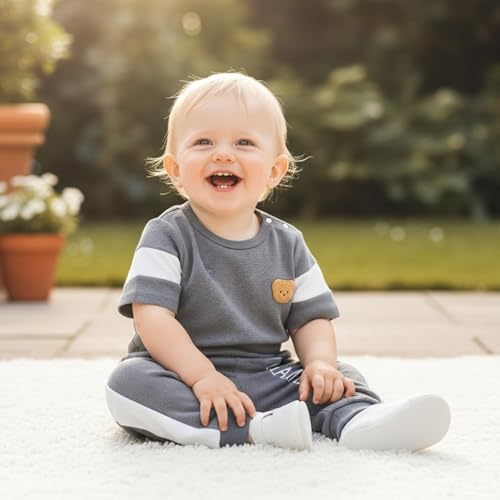 Image of Babieshouse Newborn Baby Boy Clothes Mamas Boy Bear Embroidery Long Sleeve Romper Pants Set Fall Winter Outfits 3-18 Months