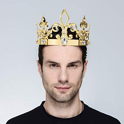 Dczerong King Crown Costume Round Metal Crystal Tiara Adult Male Standard Size Crowns Men Birthday Prom Homecoming King Crowns Gold Cake Topper Bridal Wedding Cosplay King Crown Tiara #TOP3