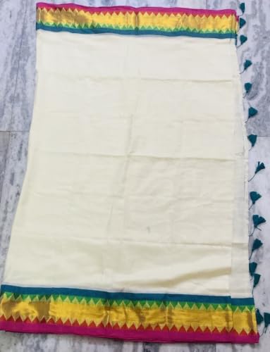 Image of Women's Mul Cotton Saree with Tassels | Soft Mulmul Saree | Woven Stripes & Zari Line | 5.5 Metres - Without Blouse