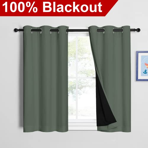 Image of NICETOWN Dark Mallard 100% Blackout Curtains 45 inches Long, 2 Thick Layers Completely Blackout Window Treatment Thermal Insulated Lined Drapes for Small Window (1 Pair, 42 inches Width Each Panel)