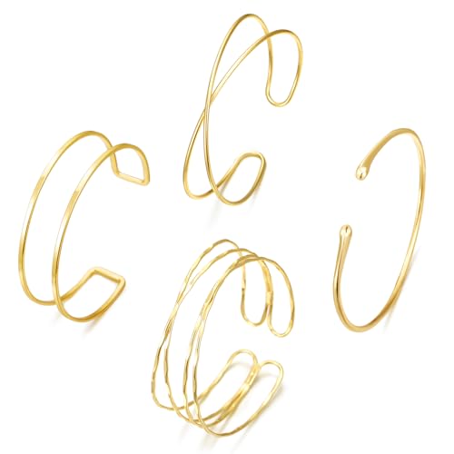 COLOYAN 4PCS Gold Arm Cuff for Women Upper Arm Bracelets Adjustable Minimalist Coil Armbands