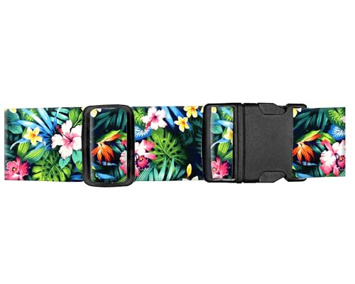 Image of Luggage Straps for Suitcases, Adjustable Travel Belt, Durable Wide Luggage Strap, Cute Suitcase Strap Identifiers with Buckle, Bag Straps for Luggage, Colorful Leaf and Flowers