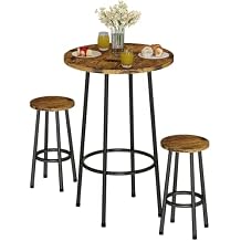 DKLGG 3-Piece Pub Dining Set,Small Bar Table with Stools, Round Bar Table and Chairs Set for 2, Counter Height Tabletop for Breakfast Restaurant Dinner Living Party Room Small Space,Rustic Brown 23