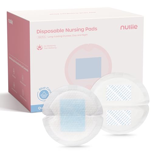 Nuliie High-Absorbency Blue Core Nursing Pads 100 Count, Disposable Breast Pads for Heavy Leaking, Stay Dry Day & Night, Leakproof, Individually...