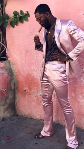 Men's Silk Satin Suits 2 Piece Casual Suit for Men Slim Fit Shiny Tuxedo Suit Blazer Jacket Pants Sets for Wedding Party Prom3