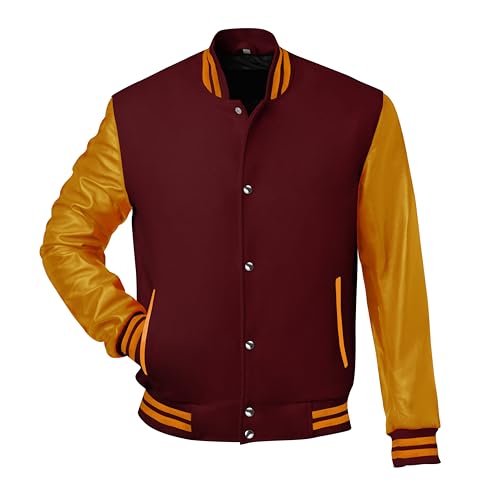 Image of Red And Black Letterman Jacket Men - Mens Black Varsity Letterman High School Baseball Bomber Jacket
