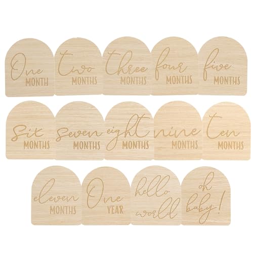 Image of Pearhead Arch Monthly Milestone Props, 0-12 Month Reversible Photo Props, Baby Growth and Pregnancy Growth Cards, Gender Neutral Baby Photo Prop, Wooden Arched Discs