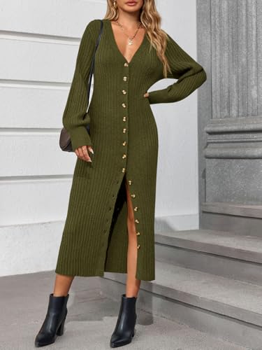 Image of Saodimallsu Womens Long Duster Cardigans Button Down Maxi Sweater Dress