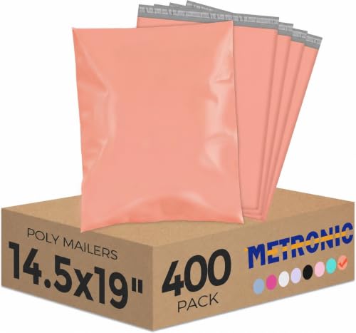 Image of Metronic Poly Mailers 14.5x19 400 Pack, Large Bulk Self Seal Shipping Bags | Heavy Duty Thick Waterproof Tear-resistant Mailing Envelopes, Packaging Bags for Clothing, Small Business, Peach Pink.