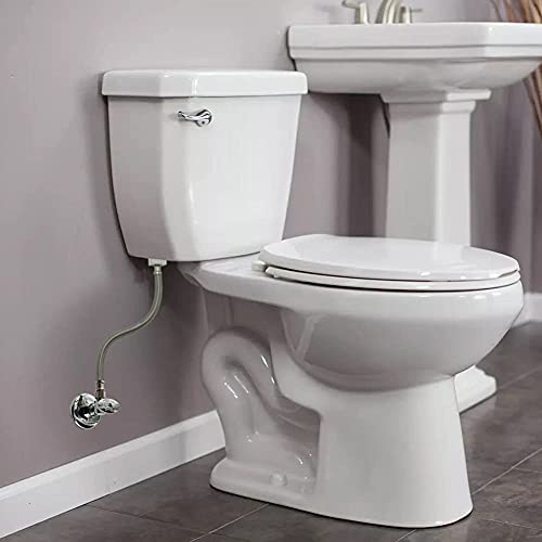 Toilet Connector Water Line Kit with 12\" Length Long 3/8\" COMP x 7/8\" BC Toilet Connector Hose, 1/2 inch NOM Inlet x 3/8 inch OD Compression Outlet Angle Shut Off and Escutcheon Plate