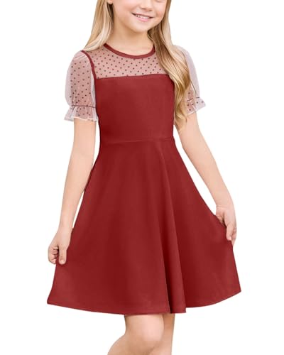 JiAmy Kleider für Mädchen Tüll Puffärmel Süßes Kinder Kleid...