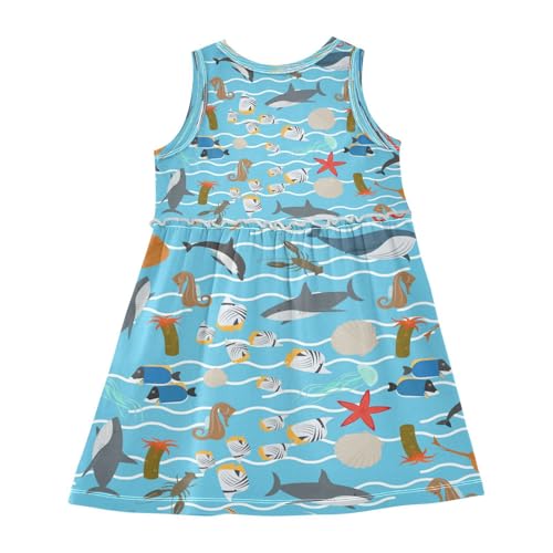 Girls Dress Sea Animals Starfish Shark Sleeveless Dress Summer Cotton Sundress 6Y2