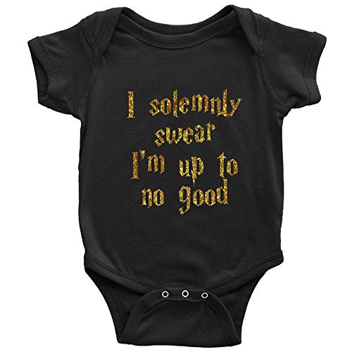 Image of Unisex Baby I Solemnly Swear I Am Up to No Good One Piece Bodysuit Short Sleeve Romper Black,0-3 Months