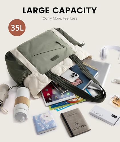 Image of LOVEVOOK Tote Bag for Women, puffer tote bag for Work Travel Nurse, Lightweight quilted Bags with Compartments