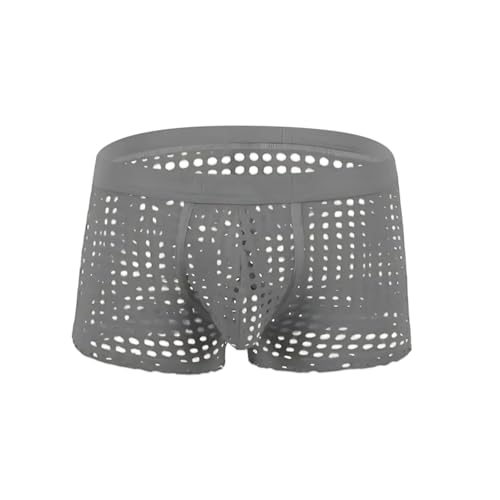 Cambkatl Men's Fishnet Underwear Sexy Hollow Breathable Mid Waist Summer Boxer Briefs Sissy Lingerie Trunks