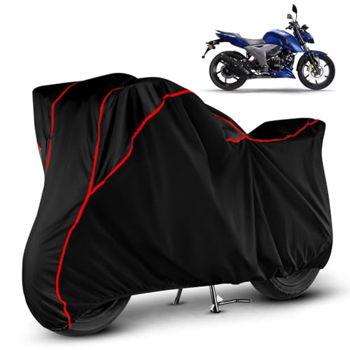 Image of Heavy Duty Waterproof Bike Cover for TVS Apache RTR 160 | All Weather Protection from Rain, Dust, Sun & Scratches | Universal Fit for All Bike & Scooty | Black Red Piping | Apache 160 Bike Cover