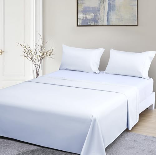 Beckham Hotel Collection Queen Sheet Set 100% Cotton, 500TC Luxury Sateen Bedding, 16” Deep Pocket, Moisture-Wicking, 4-Piece, White